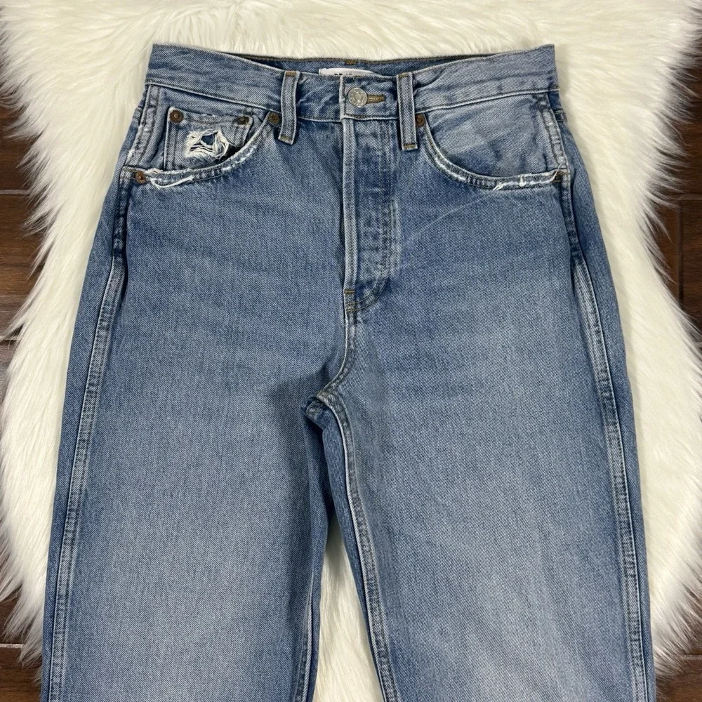 Re/Done Women's Size 25 90s High Rise Loose Fit Denim Jeans in Worn Blue Organic